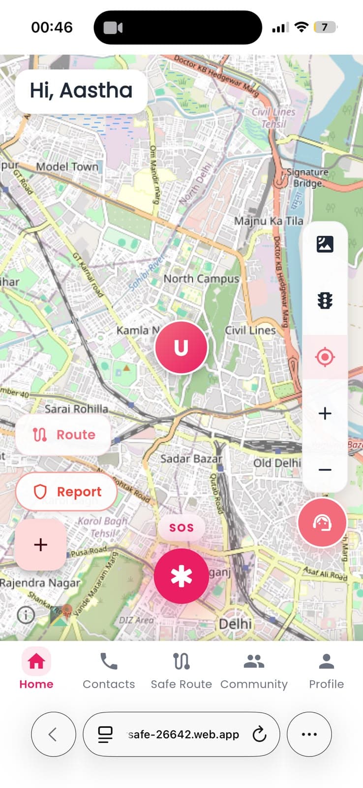 SafarSafe home map with safe route